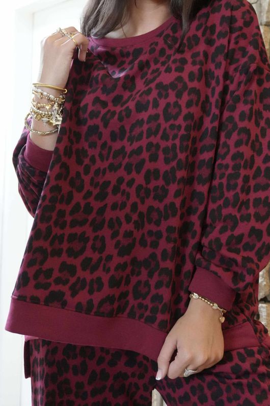 The Scamp Leopard Chillax Sweatshirt Bordeaux